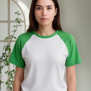 Camiseta Raglan Branco Manga Verde Citrus Sublimação