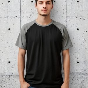 Camiseta Raglan Preto Manga Cinza 100% Poliéster
