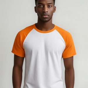 Camiseta Raglan Branco Manga Laranja Sublimação