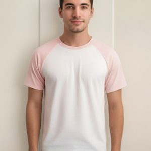 Camiseta Raglan Branco Manga Rosa Claro Sublimação
