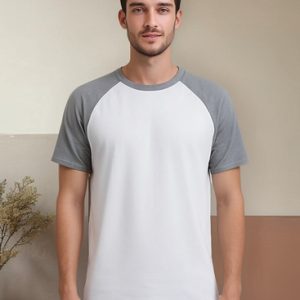 Camiseta Raglan Branco Manga Cinza Mescla Sublimação