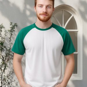 Camiseta Raglan Branco Manga Verde 100% Poliéster Sublimação