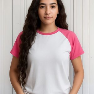 Camiseta Raglan Branco Manga Rosa Pink Sublimação