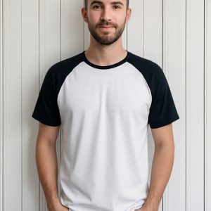 Camiseta Raglan Branca Manga Preta 100% Poliéster Sublimação